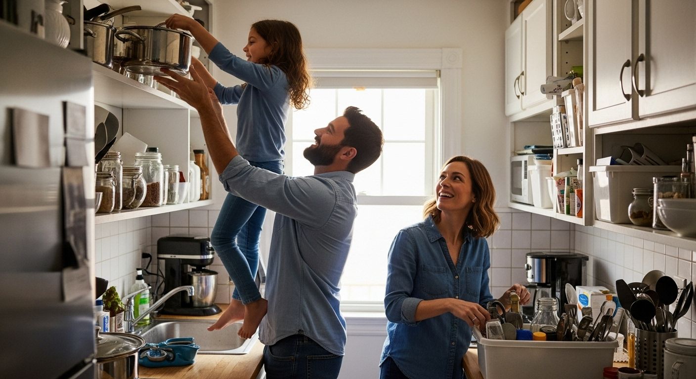 family decluttering kitchen