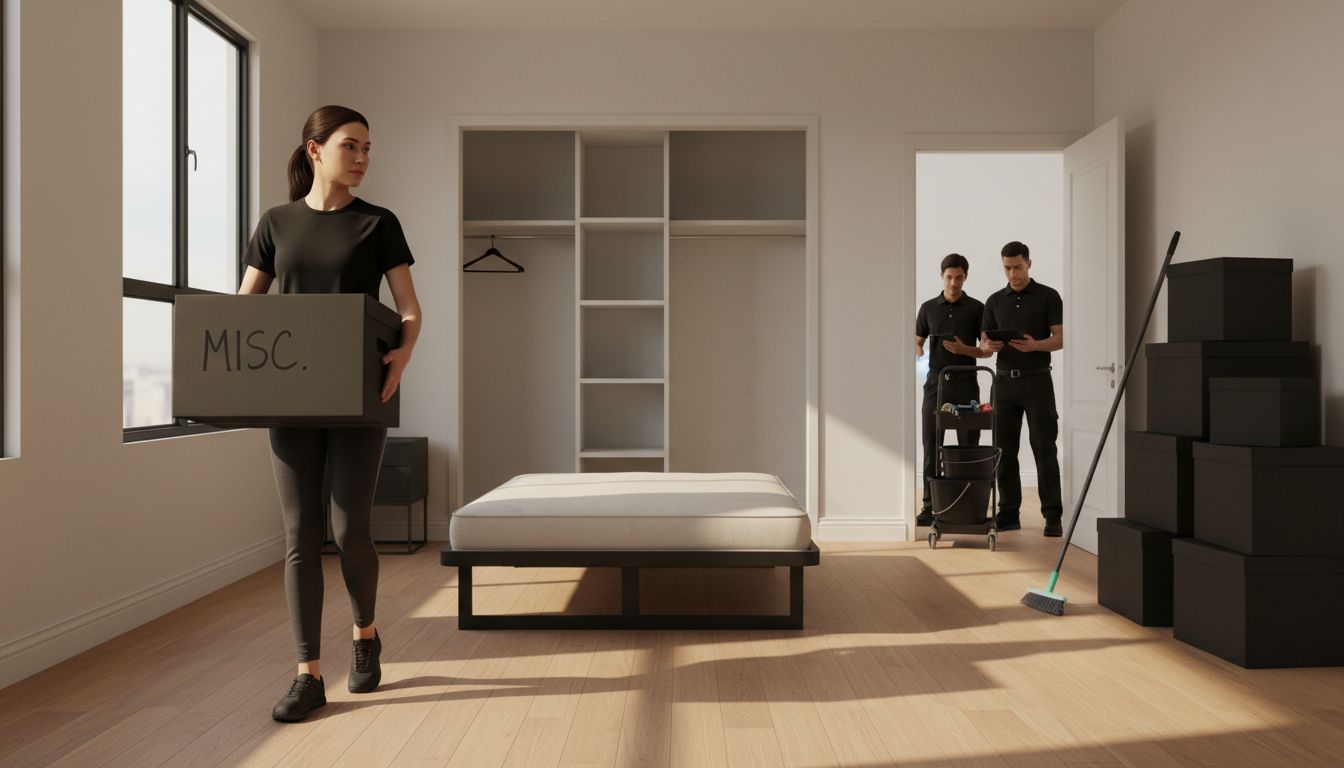 Preparing room by removing boxes for cleaners