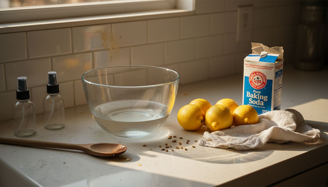 Natural cleaning ingredients on kitchen counter